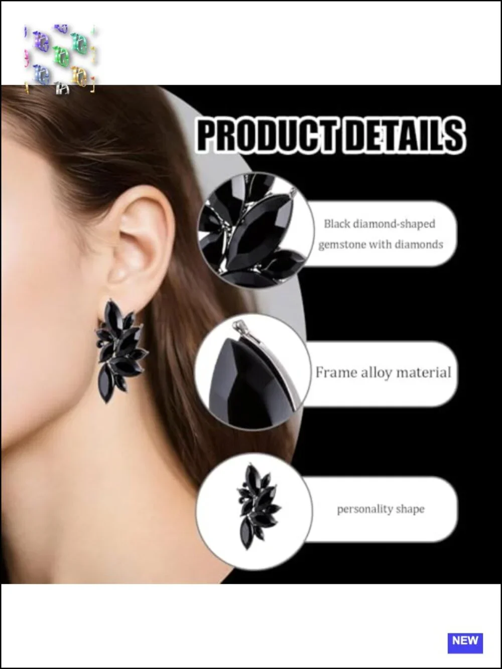 Black Rhinestone Dangle Earrings Fashion Statement Chandelier Drop Earrings for